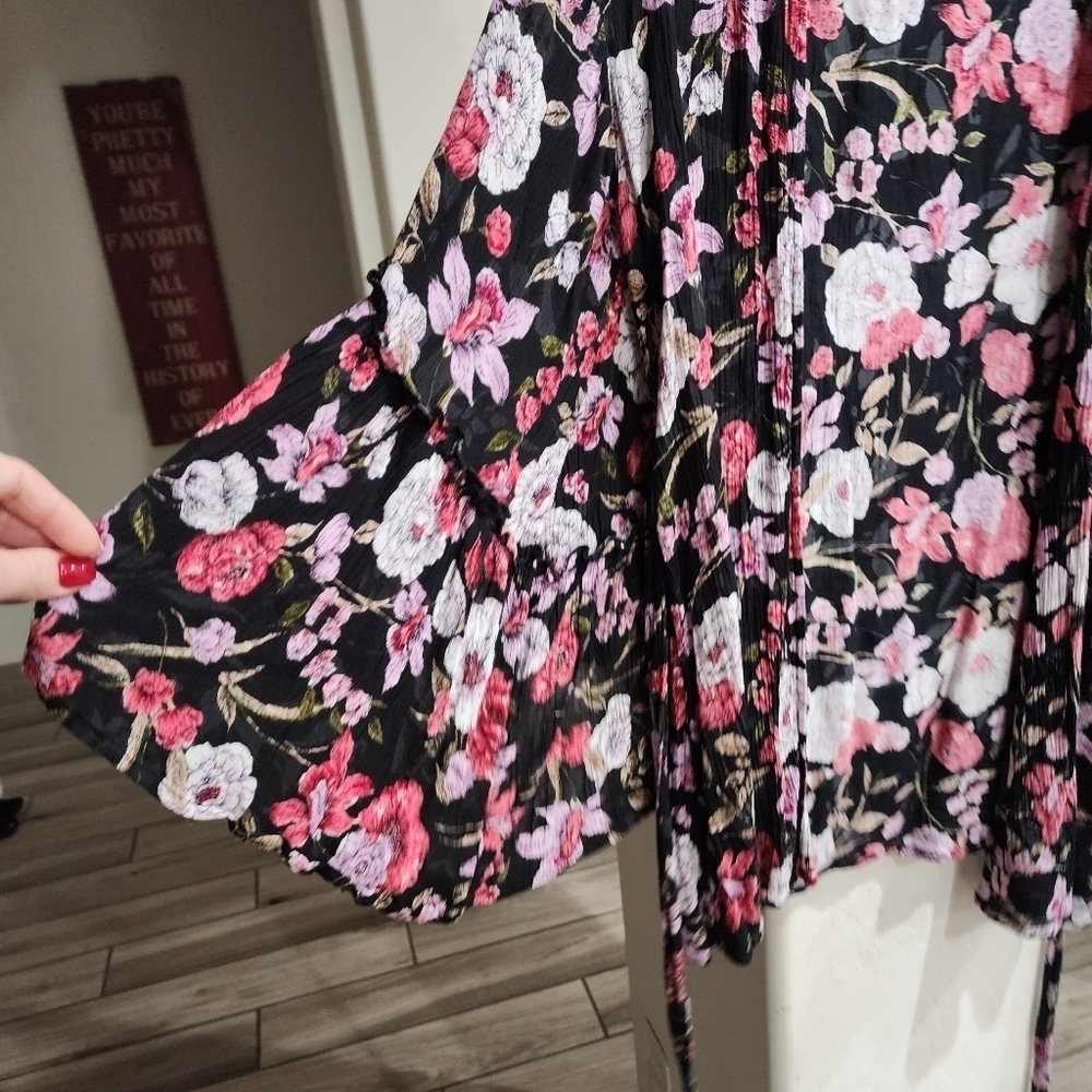 BILLABONG Floral Open Front Wide Sleeve Kimono Spring Cardigan - Picture 3 of 4